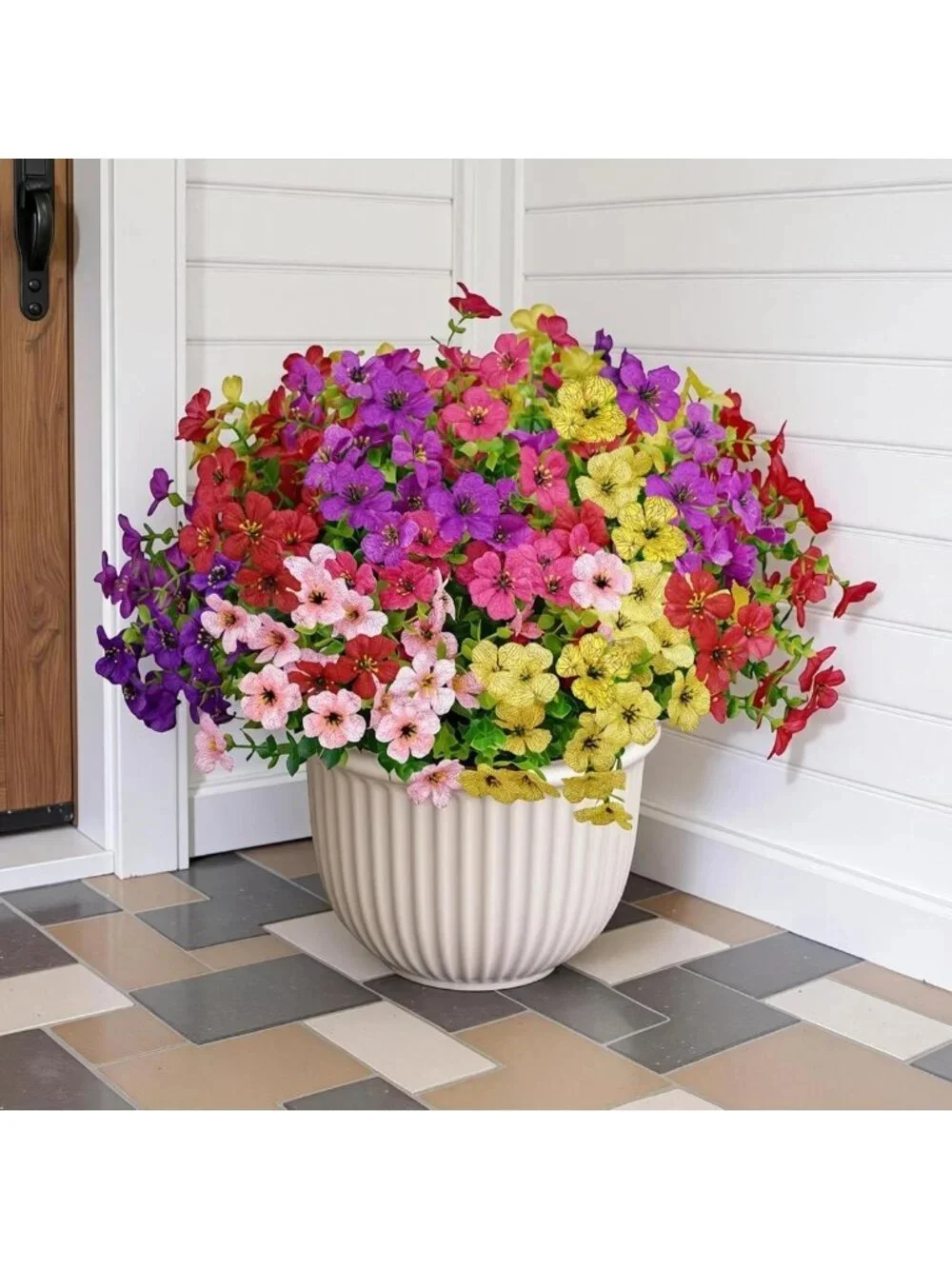 12 Bundles UV Resistant Faux Flowers - Realistic Silk Daisy Plants for Home